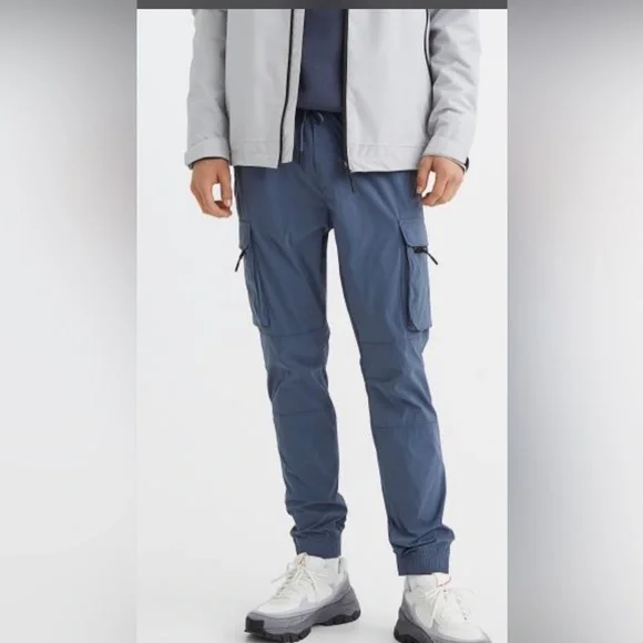 Skinny Fit Nylon Cargo Joggers Steel blue